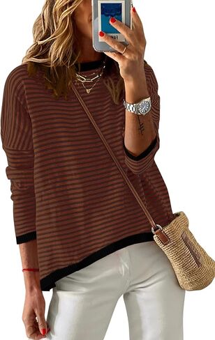 PRETTYGARDEN Womens Fall Striped Sweaters Long Sleeve Crewneck Color Block Lightweight Knit Pullover Tops 2024 Trendy Outfits in Saudi Arabia
