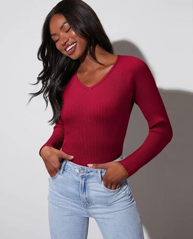 Women's 2024 V Neck Sweaters Fashion Fitted Long Sleeve Ribbed Knitted Pullover Trendy Business Work Tops in Saudi Arabia