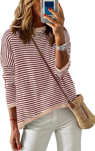 PRETTYGARDEN Womens Fall Striped Sweaters Long Sleeve Crewneck Color Block Lightweight Knit Pullover Tops 2024 Trendy Outfits in Saudi Arabia