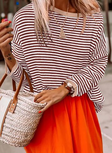 PRETTYGARDEN Womens Fall Striped Sweaters Long Sleeve Crewneck Color Block Lightweight Knit Pullover Tops 2024 Trendy Outfits in Saudi Arabia