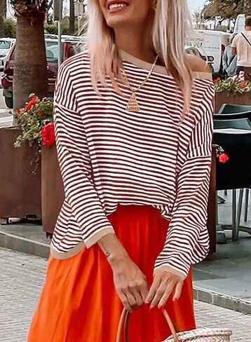 PRETTYGARDEN Womens Fall Striped Sweaters Long Sleeve Crewneck Color Block Lightweight Knit Pullover Tops 2024 Trendy Outfits in Saudi Arabia