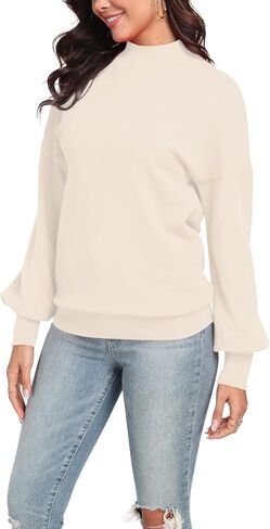 POSESHE Women's Oversized Sweaters Outfits Crewneck Ribbed Knit Dressy Casual Knit Pullover Tops in Kuwait