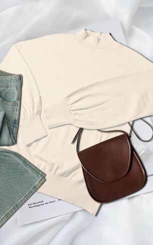 POSESHE Women's Oversized Sweaters Outfits Crewneck Ribbed Knit Dressy Casual Knit Pullover Tops in Kuwait