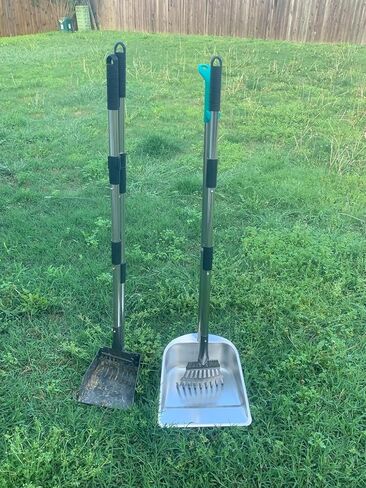 Dog Pooper Scooper for Large Dogs with 36.6" Long Handle,Metal Poop Scooper for Dogs-10.5" Width Stainless Steel Tray and Rake Set,Sturdy Dog Poop Scooper for Yard in Kuwait
