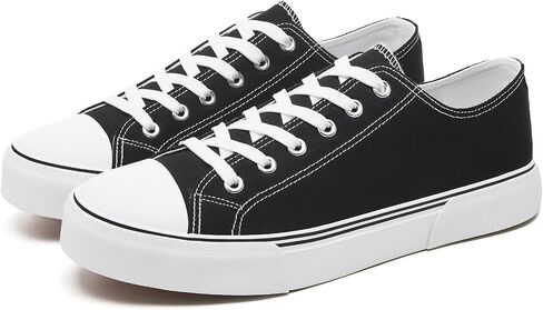 yageyan Men Canvas Low top Shoes Classic Casual Sneakers Black and White Fashion Shoes in Kuwait