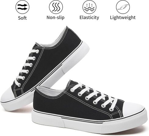 yageyan Men Canvas Low top Shoes Classic Casual Sneakers Black and White Fashion Shoes in Kuwait