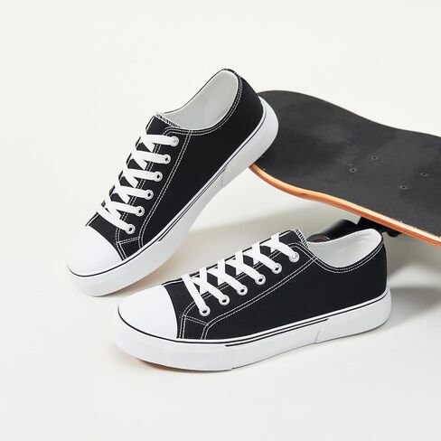 yageyan Men Canvas Low top Shoes Classic Casual Sneakers Black and White Fashion Shoes in Kuwait