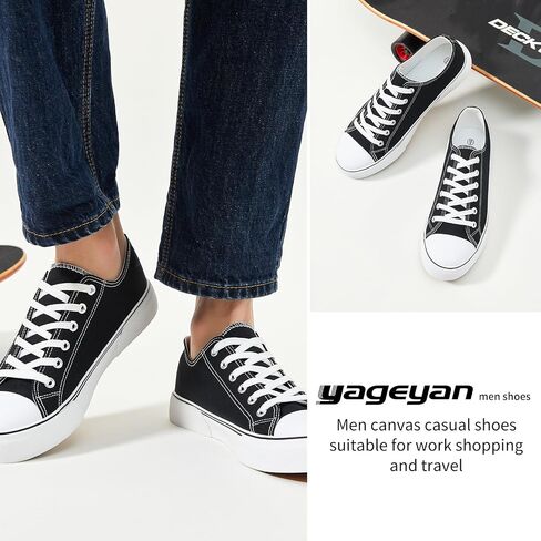 yageyan Men Canvas Low top Shoes Classic Casual Sneakers Black and White Fashion Shoes in Kuwait