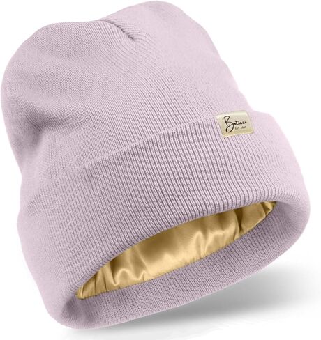 Satin Lined Knit Beanie Hat for Women,Acrylic Winter Beanie Hats,Womens Silk Lined Beanie Soft Warm Cuffed Hat in Kuwait