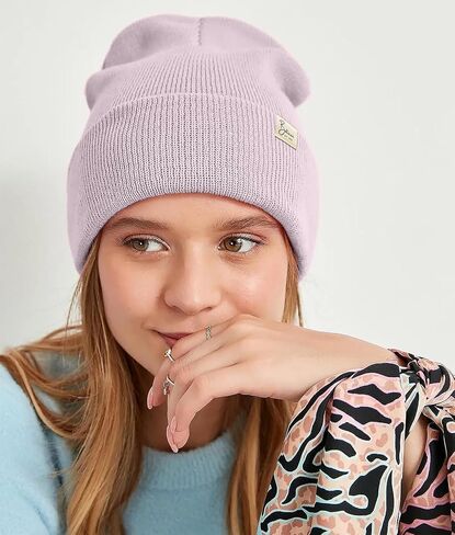 Satin Lined Knit Beanie Hat for Women,Acrylic Winter Beanie Hats,Womens Silk Lined Beanie Soft Warm Cuffed Hat in Kuwait