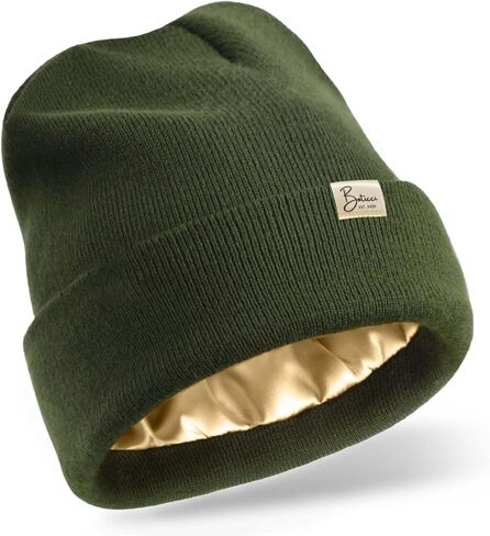 Satin Lined Knit Beanie Hat for Women,Acrylic Winter Beanie Hats,Womens Silk Lined Beanie Soft Warm Cuffed Hat in Kuwait