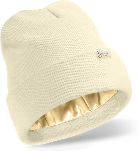 Satin Lined Knit Beanie Hat for Women,Acrylic Winter Beanie Hats,Womens Silk Lined Beanie Soft Warm Cuffed Hat in Kuwait