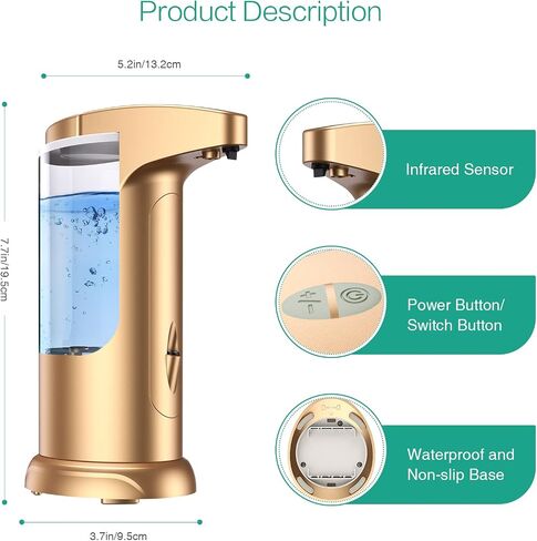 370ml Touchless Automatic Soap Dispenser for Bathroom and Kitchen,Battery Operated Automatic Liquid Hand Soap Dispenser,Adjustable Soap Dispensing Volume,Water-Resistant,Silver in Saudi Arabia