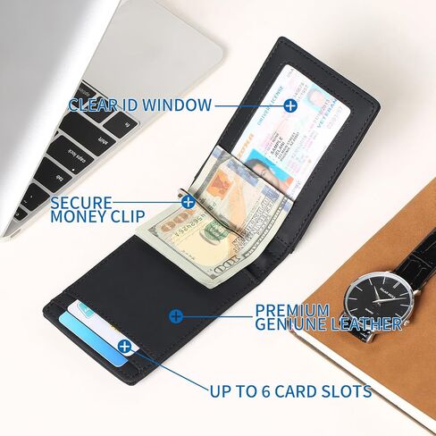 FALAN MULE Wallets for Men RFID Blocking Genuine Leather Bifold Minimalist Front Pocket Mens AirTag Wallet(Airtag Not included) in Kuwait