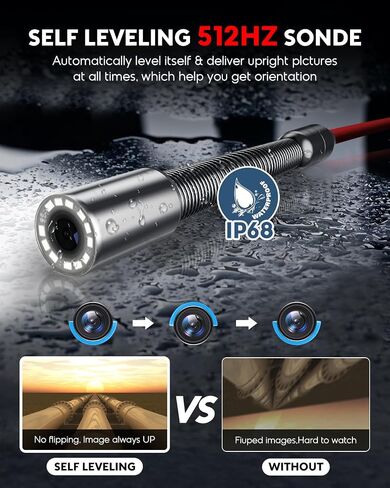 Anysun Sewer Camera Self Leveling with Distance Counter, 100Ft/30M Pipe Inspection Camera with 9'' 1080P IPS Screen, Video Sewer Drain Camera IP68 Industrial Borescope Snake, 16GB Card(Red Cable) in Kuwait