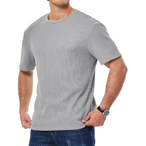 JMIERR Mens T Shirt Casual Solid Color Cotton Crewneck Stretch Short Sleeve Waffle Knit Tees in Kuwait