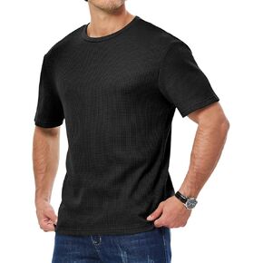 JMIERR Mens T Shirt Casual Solid Color Cotton Crewneck Stretch Short Sleeve Waffle Knit Tees