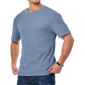 JMIERR Mens T Shirt Casual Solid Color Cotton Crewneck Stretch Short Sleeve Waffle Knit Tees