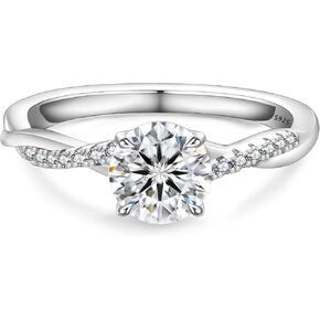 KRKC&CO Moissanite Promise Rings for Women, 4-Prong Petite Twisted Vine Simulated 1.0-2.0 CT Diamond Engagement Rings, D Color VVS1 Clarity White Gold Bridal Rings(Solitaire - 1.0CT)