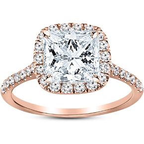 14K White Gold 1.5 Carat LAB GROWN DIAMOND Halo Princess Cut Diamond Engagement Ring (E-F Color VS2-SI1 Clarity 1 Ct Center)
