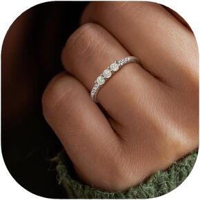 EVER FAITH Dainty Created Opal Band Rings for Mother's Day/Valentines Day/Christmas, 925 Sterling Silver CZ October Birthstone Engagement Wedding Eternity Rings for Women
