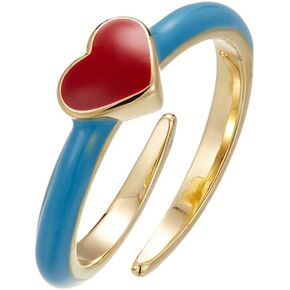 Kokoma Red Heart Open Statement Ring for Women Enamel Love Heart Stacking Ring Promise Engagement Rings Wedding Band Adjustable Finger Band