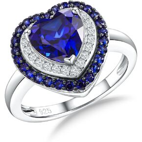 Heart Rings for Women 925 Sterling Silver Promise Ring 3-Layers Created Gemstone Wedding Engagement Rings for Women Size 6 to 10