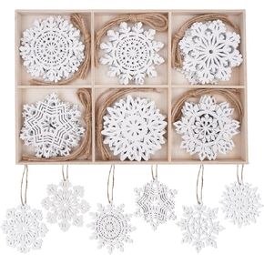 30pcs Wooden Snowflakes Ornaments Rustic Hanging Wood Christmas Tree Snowflake Ornaments Crafts Hollowed Embellishments for Christmas Holiday Decor, 3inch, White