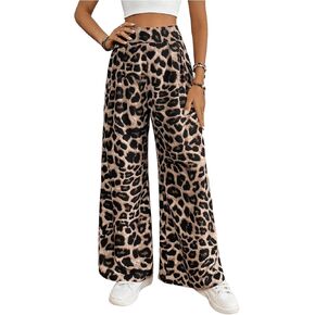 Milumia Women's Leopard Print High Waisted Wide Leg Long Pants Trousers