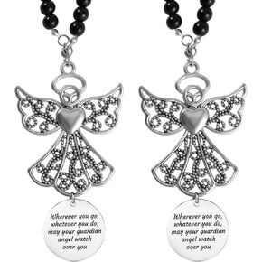 2 Pack Guardian Angel Car Charm&Cross Car Charm Rear View Mirror Accessories Set,Christian Car Accessories,Cross for Car Rear View Mirror Hanging,Guardian Angel for Car,New Driver Gifts(Angel&Cross)