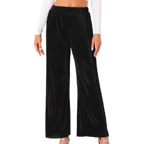 Allegra K Wide Leg Pants for Women's Pleated Shiny Christmas High Waist Elastic Nightout Outfit Party Trousers