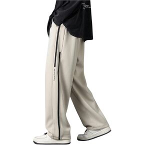 OYOANGLE Men's Drawstring Elastic Waist Long Pants Letter Print Straight Leg Loose Casual Sweatpants with Pockets