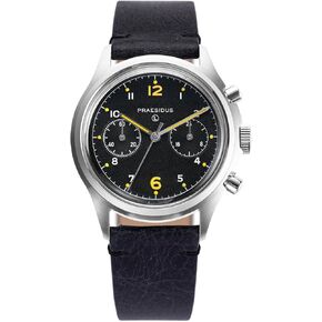 The PAC-76 Men's Military Chronograph Watch, 38mm, Yellow Indexes, Black Dial, Stainless Steel Bonklip/Leather/Canvass Bracelet