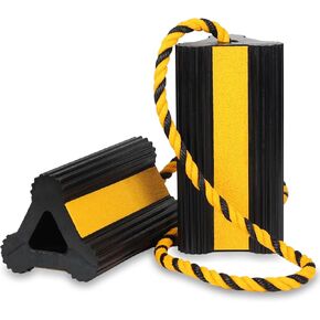 Heavy Duty Rubber Wheel Chocks, 1 Pair, Non-Slip Tire Stopper Blocks with Rope, for RV Camper Travel Trailers Motorhome Aircraft Car Truck