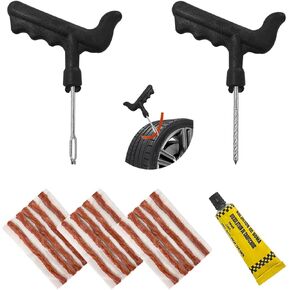 18 PCS Tire Repair Kit, Vehicle Flat Tire Puncture Repair Tool Kit with 15 Rubber Strings, Essential Tire Fixing Set for Truck Motorcycle ATV UTV Tractor, Car Accessories (Large)