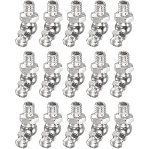 HARFINGTON 15pcs Nickel-Plated Iron 45 Degree Grease Fitting M6x1mm Metric Thread Hydraulic Grease Nipple Accessories for Car