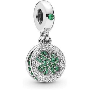 MiniJewelry Green CZ Lucky Clover Dangle Charm fits Pandora Moments Bracelets for Women Sterling Silver