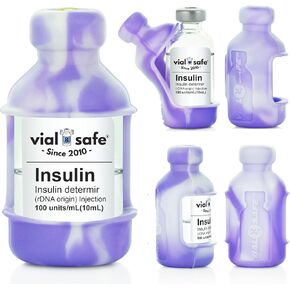 جراب واقي لزجاجة الأنسولين من VIAL SAFE لمرض السكري، لا تخاطر أبدًا بكسر قارورة الأنسولين الخاصة بك، قابل لإعادة الاستخدام، متين، جراب واقي من السيليكون المرن، عبوة من قطعتين (مقاس الطول)، لون أرجواني in Kuwait