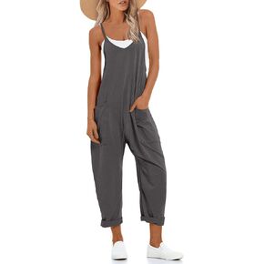 One Piece Jumpsuits for women V Neck Sleeveless Loose Fit overalls Spaghetti Strap Harem Long Pants with Pockets