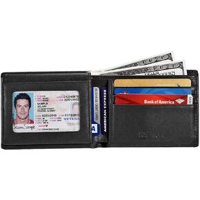 KALMORE Men's RFID Blocking Extra Slim Multi-Card Wallet, Full-Grain Leather Black, One Size