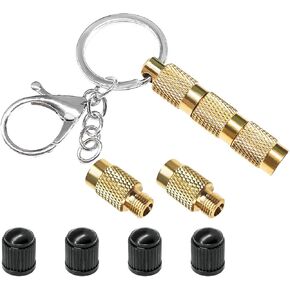 4 in 1 Tire Deflator Tool Kit, Sturdy Brass Tire Pressure Deflator with Valve Caps Keychain, Portable Tyre Deflation Valve Tools for Cars SUVs Truck Motorcycle, Car Tire Accessories