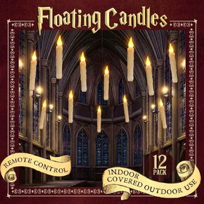 ORIENTAL CHERRY Christmas Decorations - Floating Candles with Wand - 12 Pcs Magic Flickering Warm Light Flameless Floating LED Candle Christmas Decor for Indoor Classroom Bedroom Party