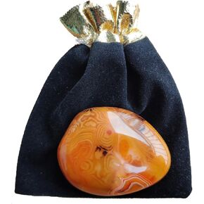 Natural Chakra Reiki Polished Healing Oval Pocket Worry Stone Crystals for Anxiety Stress Relief Therapy (Banded Agate)