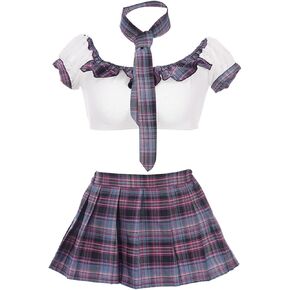 Japanese Anime Student Maid Outfit Cute One-shoulder Top Cute Pleated Mini Skirt