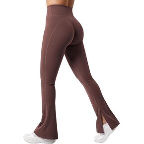 YEOREO Flare Split Hem Leggings for Women Tummy Control Workout Leggings Nasreen Hidden Scrunch Bootcut Gym Yoga Pants
