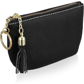 PACKOVE Small Coin Purse Black Change Wallet Leather Coin Wallet Zipper Coin Pouch Keychain Wallet Keychain Pouch Leather Card Holder with Key Chain