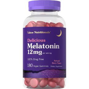Carlyle Melatonin Gummies 12mg | 180 Count | Drug Free | Natural Berry Flavor | Vegan, Non-GMO, Gluten Free