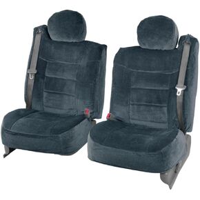 BDK Velour Fabric 2-Pack Front Seat Covers for Pick-Up Trucks, Trucks, Vans with Integrated Seat Belt, Detachable Headrest Without Integrated Arm Rest - Beige