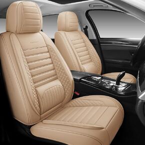 Full Coverage Leather Car Seat Covers Full Set Universal Fit for Most Cars Sedans Trucks SUVs with Waterproof Leatherette in Automotive Seat Cover Accessories(Beige)
