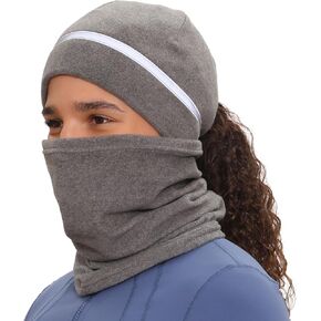 TrailHeads Women's Winter Set | Reflective Ponytail Beanie and Micro Fleece Neck Warmer for Running, Hiking, XC Skiing
